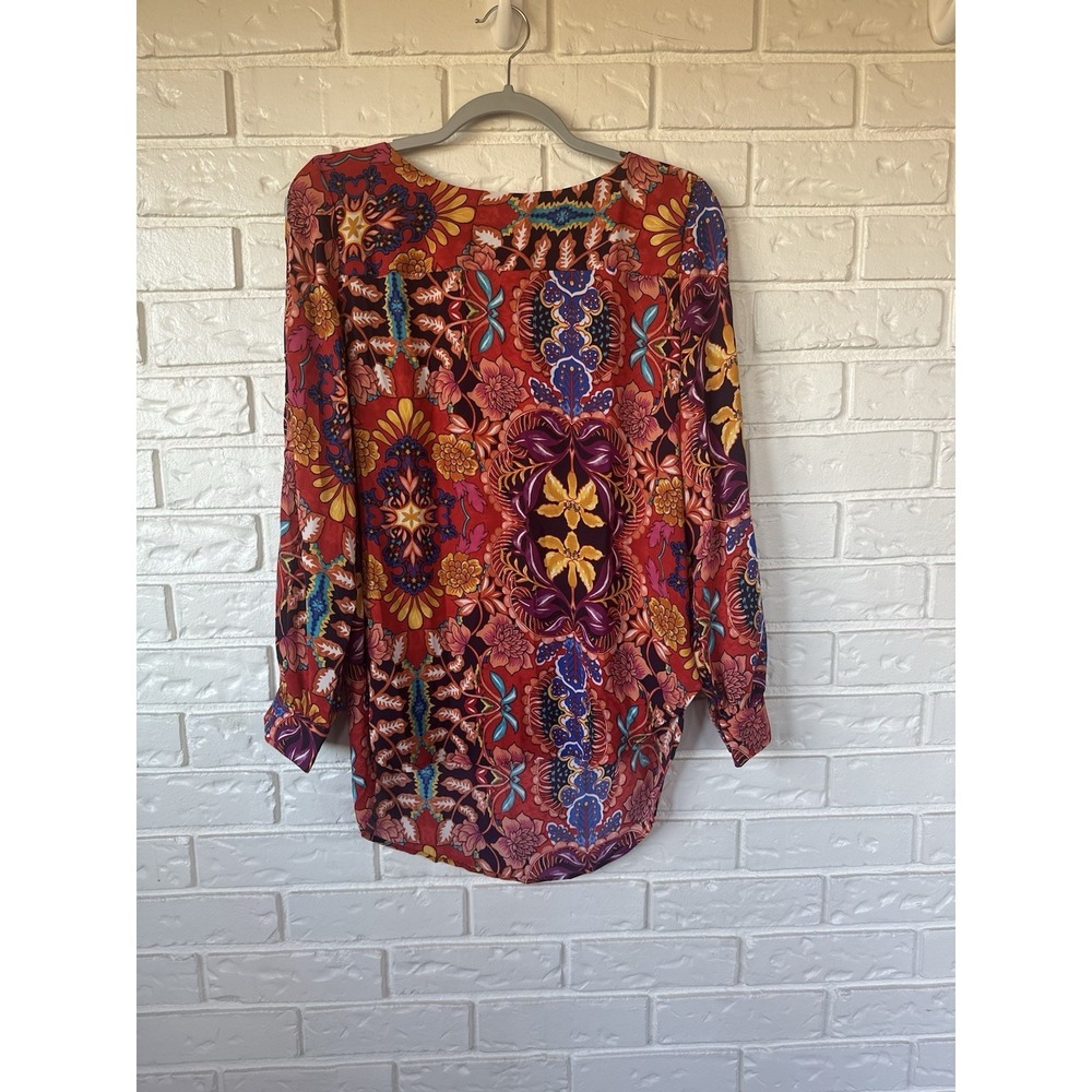 LOFT Multicolor Boho Floral Blouse Size M | Jewel Tone Print Long Sleeve